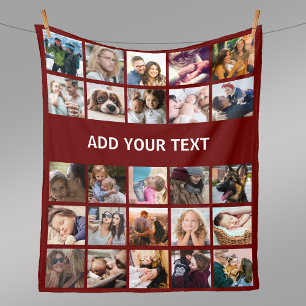 25 Photo Collage Burgundy Fleece Blanket
