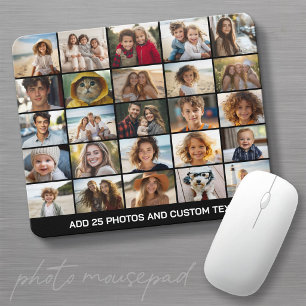 25 Photo Collage - Custom Text - Black Mouse Mat