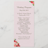 25 Pik and Red Roses Floral Wedding Programs