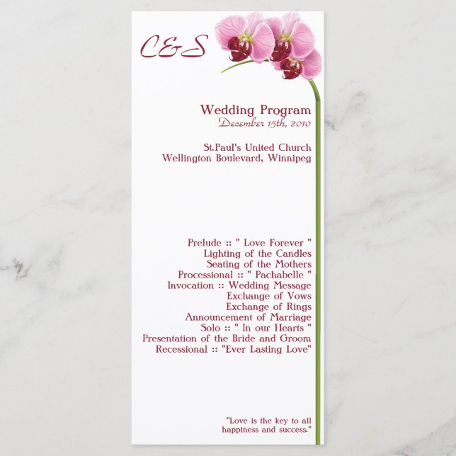 25 Purple Orchid Wedding Programs Programme (Front)