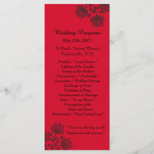 25 Red and Black Floral Wedding Programs Programme