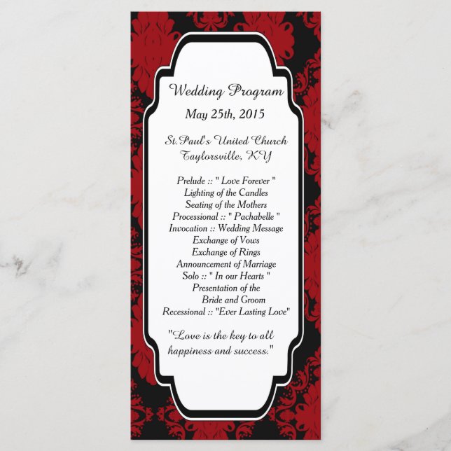 25 Romantic Red Damask Wedding Programs Programme (Front)