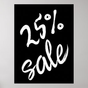 25% Sale Sign, 18x24 Black and White Sale Poster