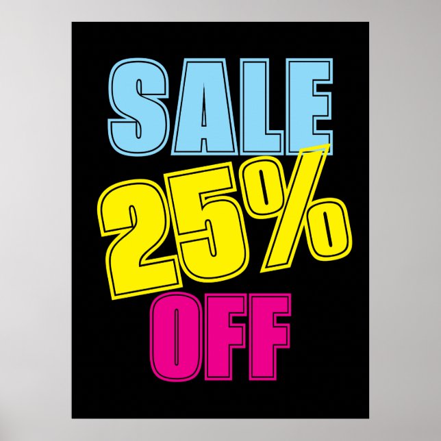 25% Sale Sign, Retail Store Signage, Colourful Sal Poster (Front)