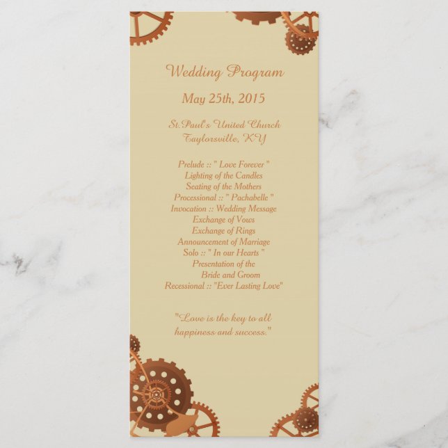 25 Steampunk Cogs and Gears Wedding Programs Programme (Front)