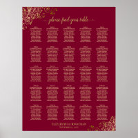 25 Table Elegant Burgundy and Gold Seating Chart