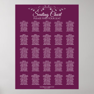 25 Table Elegant Cassis Wedding Seating Chart