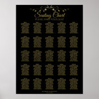 25 Table Elegant Gold Black Wedding Seating Chart