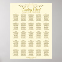 25 Table Elegant Gold Cream Wedding Seating Chart
