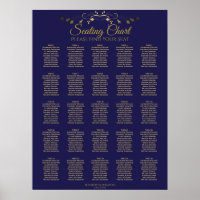 25 Table Elegant Gold & Navy Wedding Seating Chart