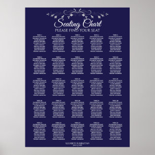 25 Table Elegant Navy Blue Wedding Seating Chart