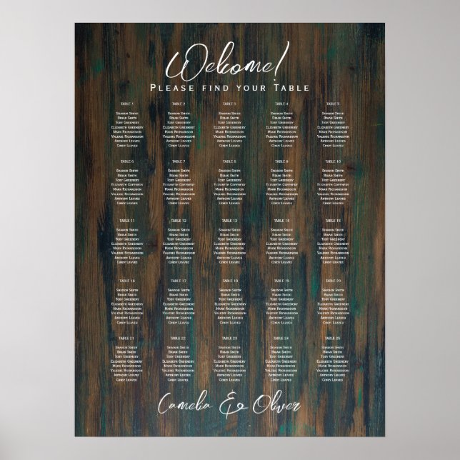 25 Table Elegant RUSTIC Fall Seating Charts (Front)