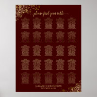 25 Table Gold & Auburn Brown Wedding Seating Chart