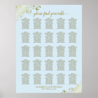 25 Table Gold & Powder Blue Wedding Seating Chart