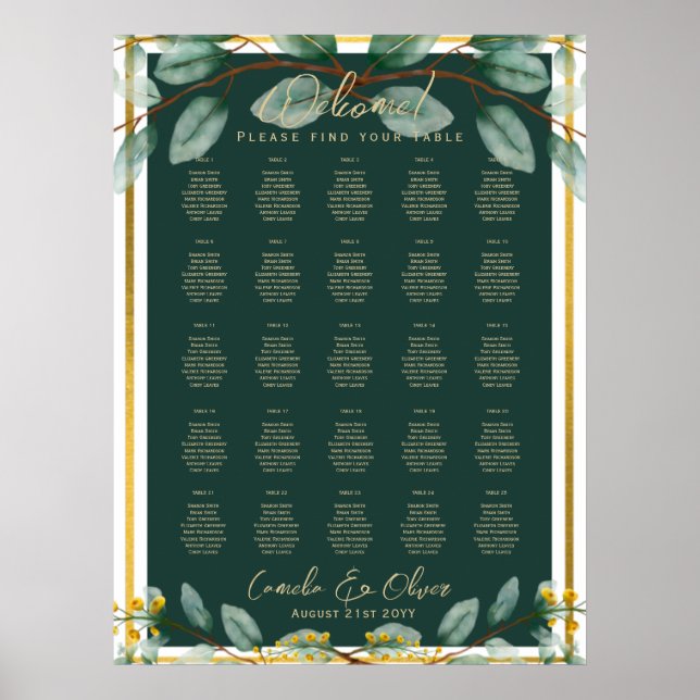 25 Table Greenery Eucalyptus Rustic SEATING CHART (Front)
