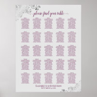25 Table Magenta on Gray Wedding Seating Chart