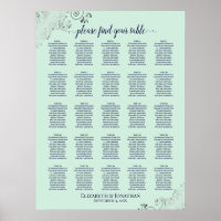 25 Table Navy & Mint Green Wedding Seating Chart