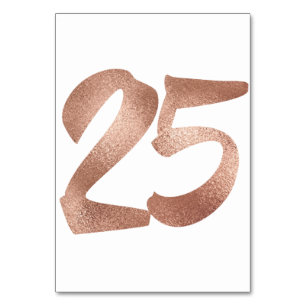 25 Table Number White Metallic Pink Rose Gold Table Number