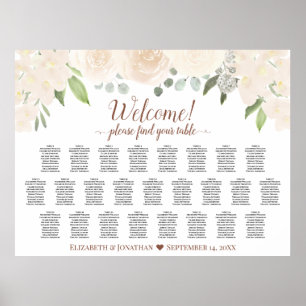 25 Table Pale Blush Peach Boho Roses Seating Chart