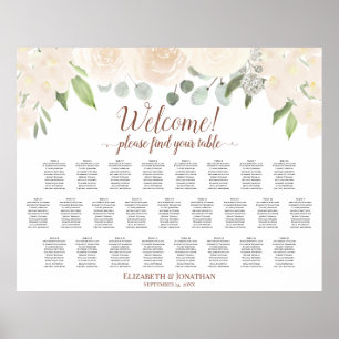 25 Table Pale Blush Peach Boho Roses Seating Chart