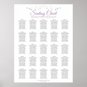 25 Table Purple Gray Elegant Wedding Seating Chart