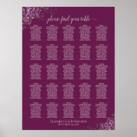 25 Table Red Plum & Silver Wedding Seating Chart
