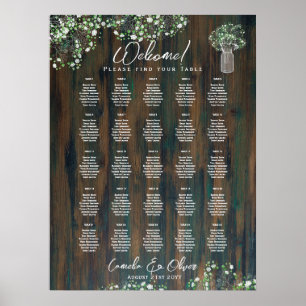 25 Table Rustic Wood Gypsophila SEATING CHART