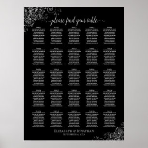 25 Table Silver & Black Wedding Seating Chart