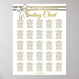 25 Table White & Gold Ribbon Wedding Seating Chart