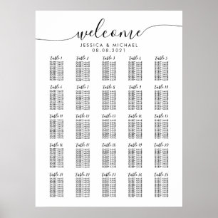 25 Tables Welcome Wedding 250 Guests Seating Chart