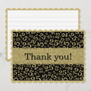 25 "Thank you!" Black/Gold Number Pattern Thank You Card
