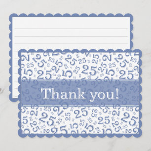 25 "Thank you!" Blue /White Number Pattern Thank You Card
