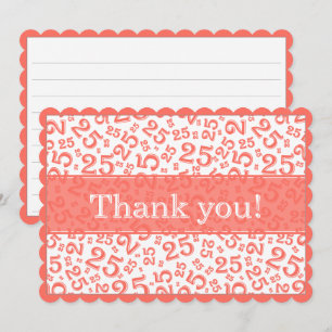25 "Thank you!" Coral/White Number Pattern Thank You Card