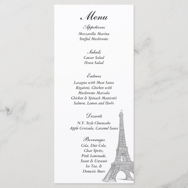 25 Wedding in Paris Menu Tags (Front)