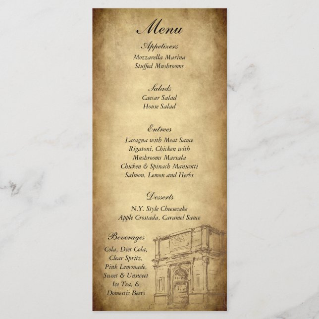 25 Wedding in Rome Menu Tags (Front)