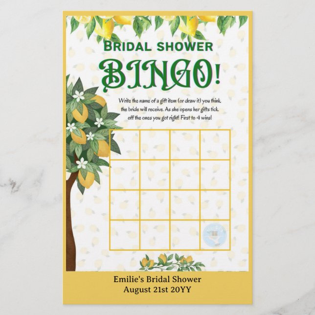 25 x Lemon Bridal Shower Games BINGO and GUESS WHO Flyer (Front)