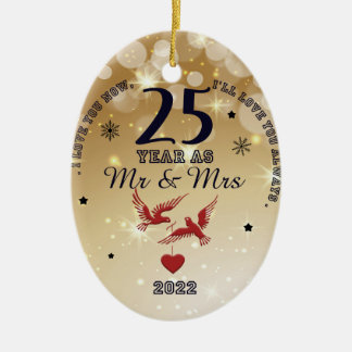 25 Year as Mr & Mrs 2022 | Happy Anniversary  Ceramic Tree Decoration