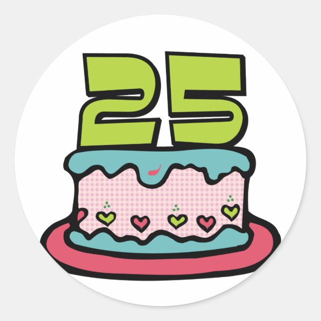 25 Year Old Birthday Cake Classic Round Sticker (Front)