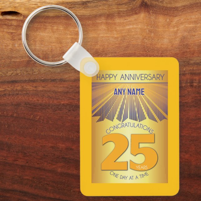 25 Year Sober Anniversary | Golden Ray 12 Step Key Ring (Front)