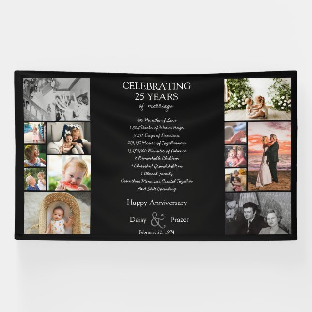 25 year wedding anniversary photo collage editable banner (Horizontal)