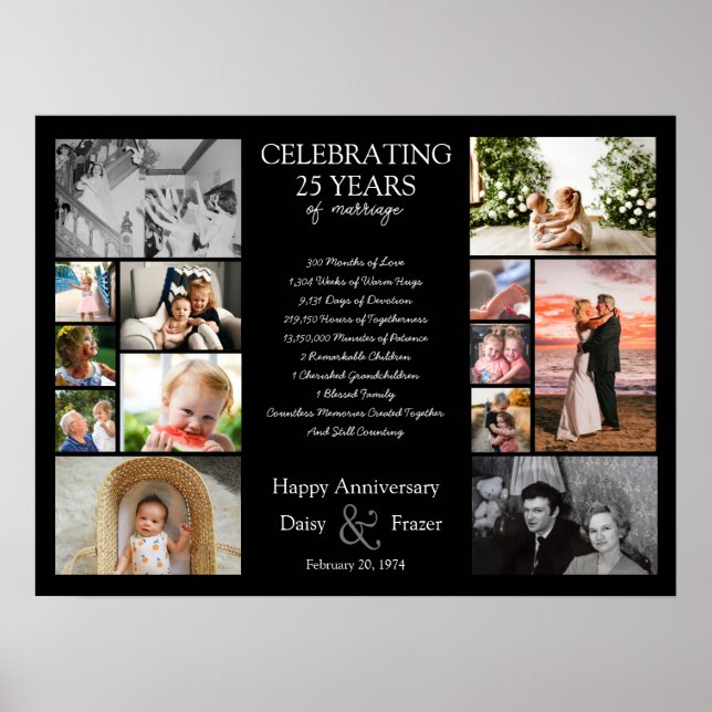 25 year wedding anniversary photo collage editable poster (Front)