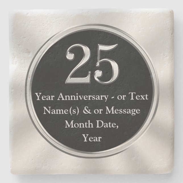 25 Year Work Anniversary Gift Ideas, Personalised Stone Coaster (Front)