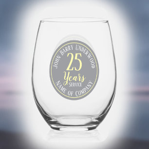 25 Years Long Service Commemorative Company Stemless Wine Glass