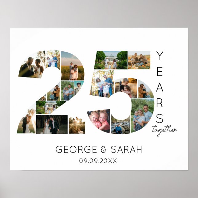 25 Years Married Photo Collage Wedding Anniversary Poster (Front)