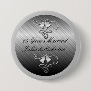 25 Years Married Silver Personalised Button