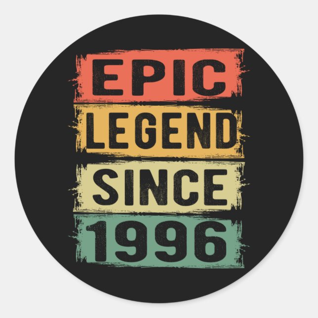 25 Years Old Bday 1996 Epic Legend 25th Birthday Classic Round Sticker (Front)