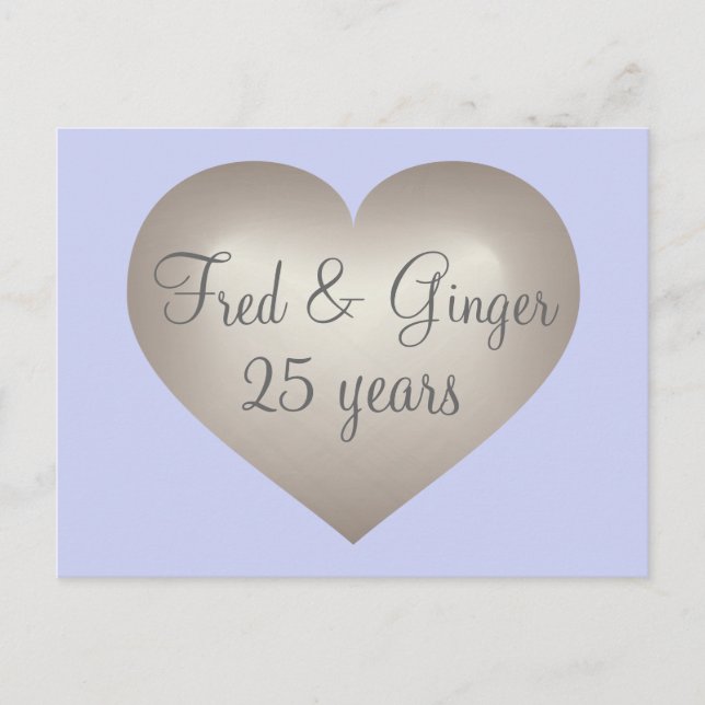 25 years silver fade heart silver anniversary postcard (Front)