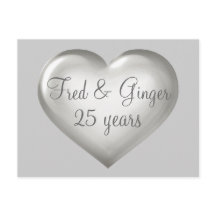 25 years silver glass and white heart anniversary