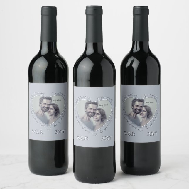 25 Years Silver Wedding Anniversary of Marriage Wine Label (Bottles)