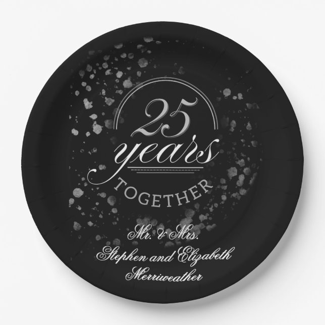 25 Years Together Silver Anniversary Party Paper Plate (Front)